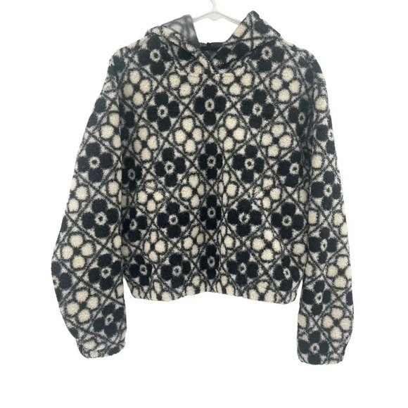 Marine Layer Womens Navy Cream Floral Laid Back Sherpa Hoodie Size S New - Picture 2 of 10